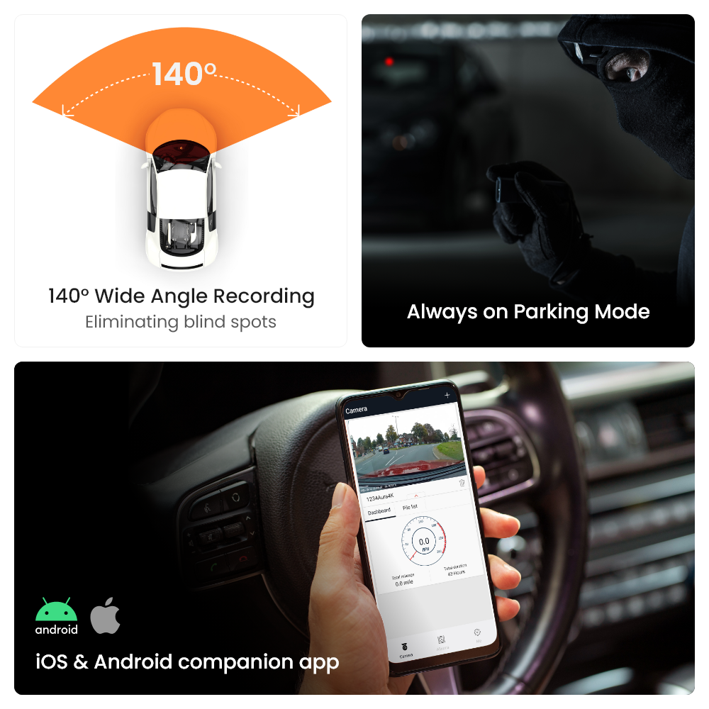 Road Angel Halo Ultra 4K Dash Cam mit Hardwiring-Kit mit internem 64-GB-SSD-Speicherpaket