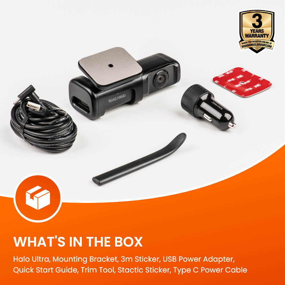 Road Angel Halo Ultra 4K Dash Cam mit Hardwiring-Kit mit internem 64-GB-SSD-Speicherpaket