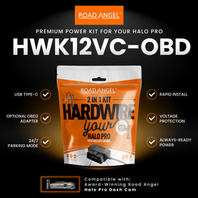 NEW - HWK12VC-OBD Road Angel Halo Pro Dash Cam 12V 2-in-1 Hardwire Kit- USB Type-C, Fuse Taps & OBD 2