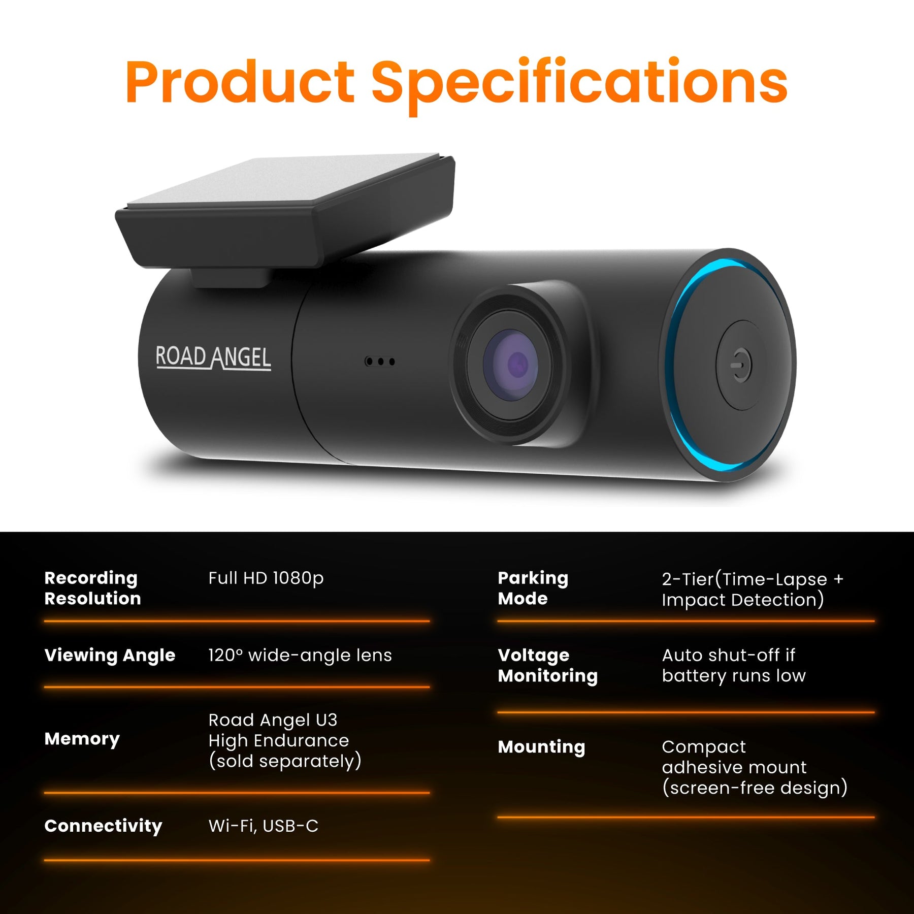 New - Halo Spark Full HD 1080p Single Dash Camera With Parking Mode & Winter Mode (USB-C)