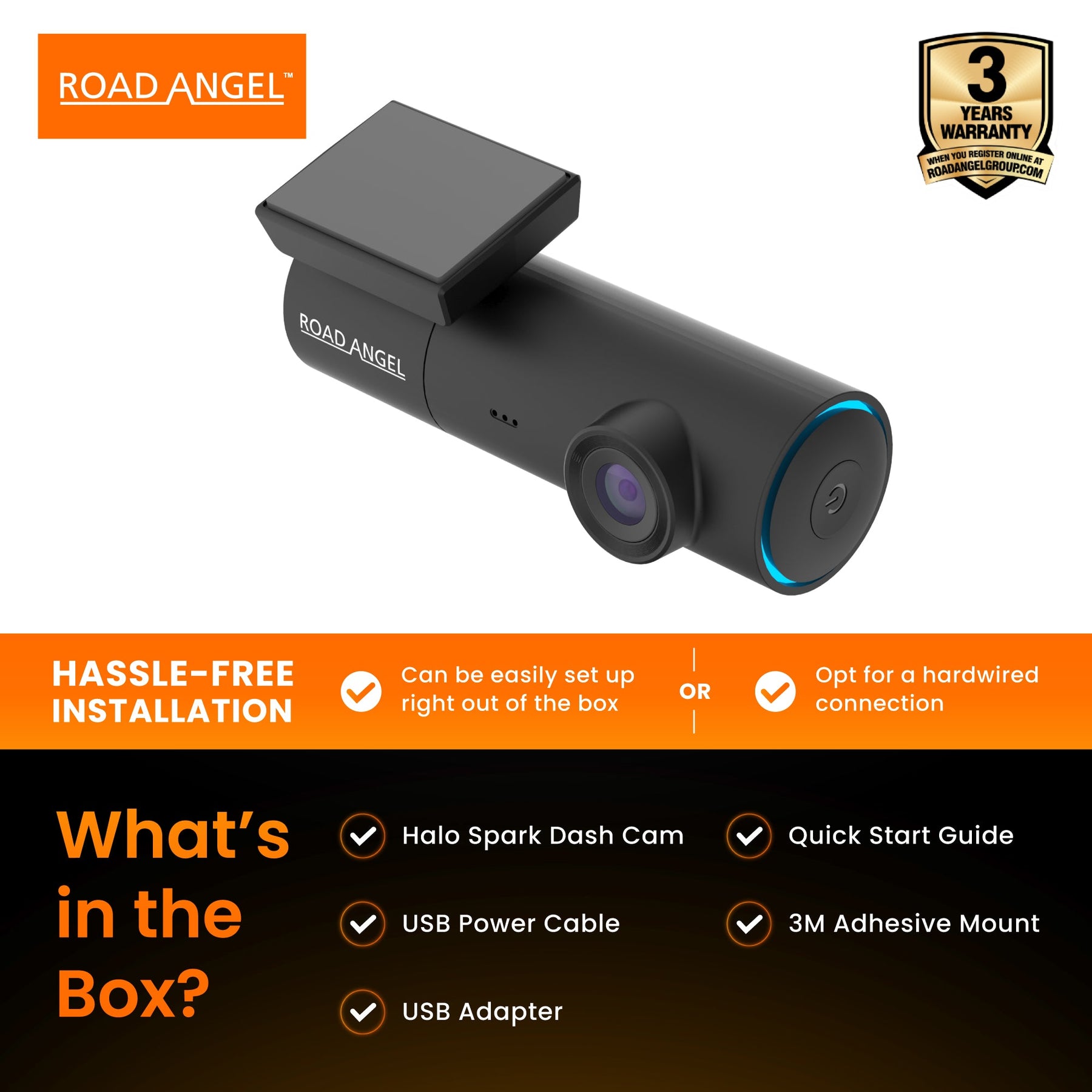 New - Halo Spark Full HD 1080p Single Dash Camera With Parking Mode & Winter Mode (USB-C)