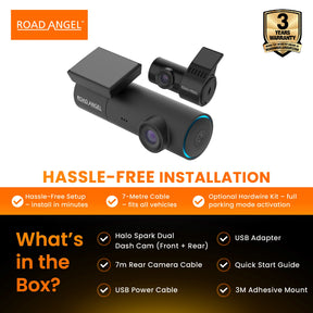 New - Halo Spark Dual Full HD 1080p Front & Rear Dash Camera With Dual Parking Mode & Winter Mode (USB-C) With 64GB SD Card & Hardwiring Kit Bundle