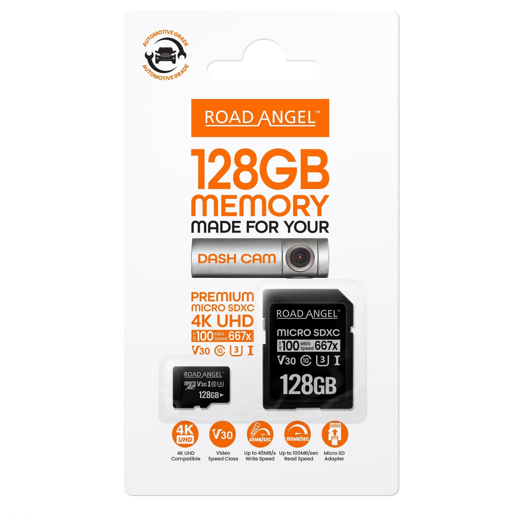 Road Angel 128 GB MicroSD-Karte – Automobilqualität, hergestellt für Halo Dash Cams 